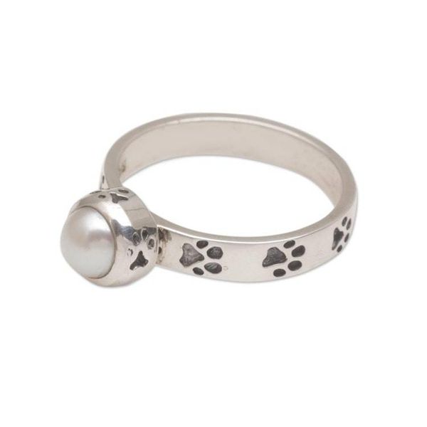 Alternate image for Handmade 925 Sterling Silver Cultured Pearl Cocktail Ring Walking the Dog