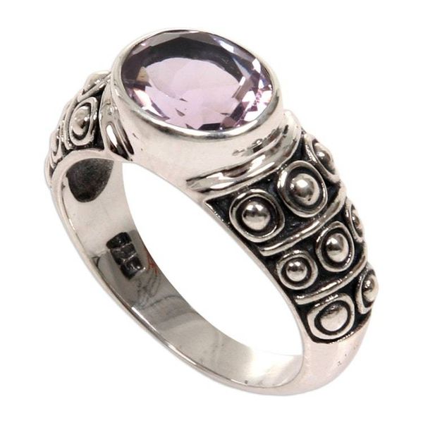 Alternate image for Balinese Handcrafted Amethyst Silver Band Ring Sukawati Tradition