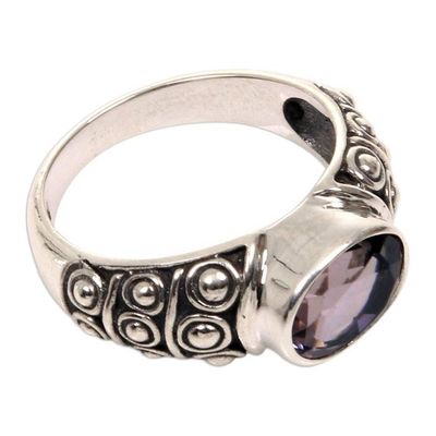 Alternate image for Balinese Handcrafted Amethyst Silver Band Ring Sukawati Tradition