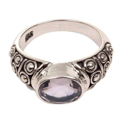 Alternate image for Balinese Handcrafted Amethyst Silver Band Ring Sukawati Tradition
