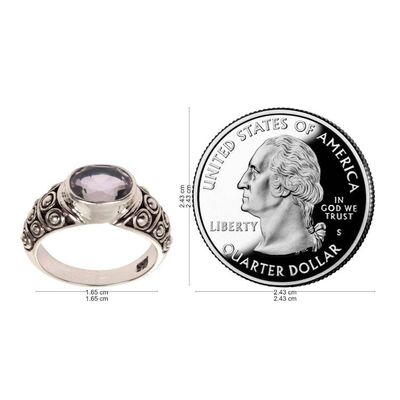 Alternate image for Balinese Handcrafted Amethyst Silver Band Ring Sukawati Tradition