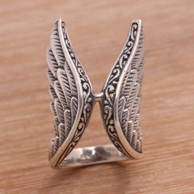 Primary image for Handcrafted Sterling Silver Feathered Wings Ring Winged Glory