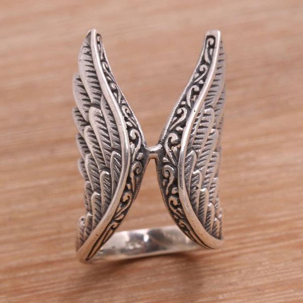 Alternate image for Handcrafted Sterling Silver Feathered Wings Ring Winged Glory