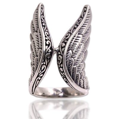 Alternate image for Handcrafted Sterling Silver Feathered Wings Ring Winged Glory
