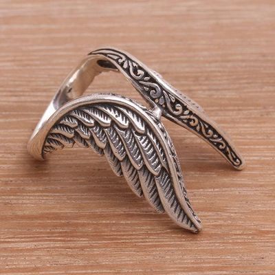 Alternate image for Handcrafted Sterling Silver Feathered Wings Ring Winged Glory