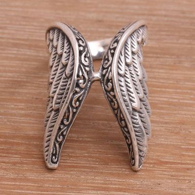 Alternate image for Handcrafted Sterling Silver Feathered Wings Ring Winged Glory