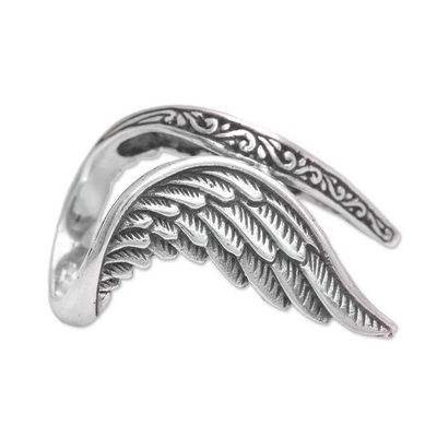 Alternate image for Handcrafted Sterling Silver Feathered Wings Ring Winged Glory