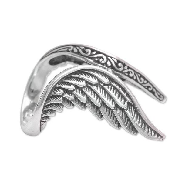 Alternate image for Handcrafted Sterling Silver Feathered Wings Ring Winged Glory