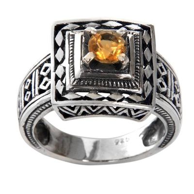 Alternate image for Artisan Crafted Engraved Sterling Silver and Citrine Ring Ayung Terraces