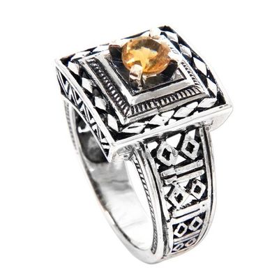 Alternate image for Artisan Crafted Engraved Sterling Silver and Citrine Ring Ayung Terraces