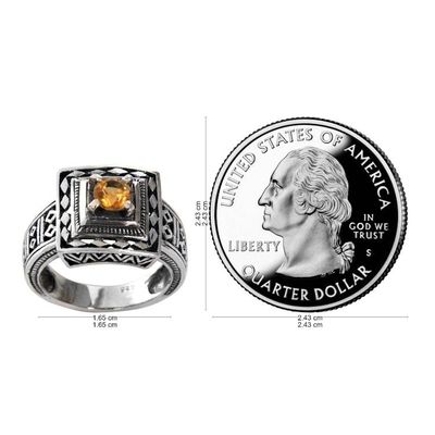 Alternate image for Artisan Crafted Engraved Sterling Silver and Citrine Ring Ayung Terraces