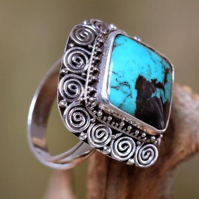 Alternate image for Artisan Crafted Sterling Silver Ring with Genuine Turquoise Celuk Treasure