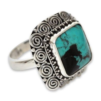 Alternate image for Artisan Crafted Sterling Silver Ring with Genuine Turquoise Celuk Treasure