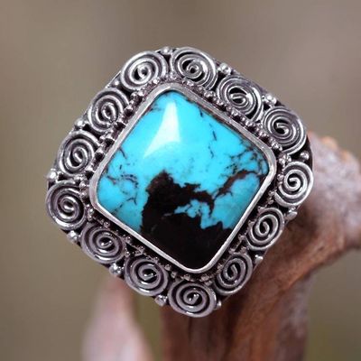Alternate image for Artisan Crafted Sterling Silver Ring with Genuine Turquoise Celuk Treasure