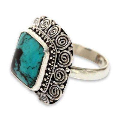 Alternate image for Artisan Crafted Sterling Silver Ring with Genuine Turquoise Celuk Treasure