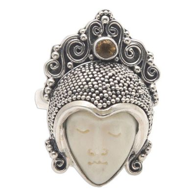 Alternate image for Citrine and Cow Bone Silver Cocktail Ring Sleeping Prince