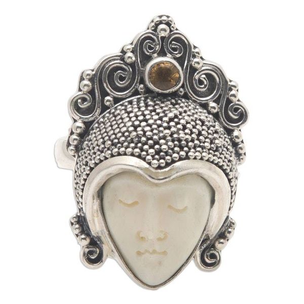 Alternate image for Citrine and Cow Bone Silver Cocktail Ring Sleeping Prince
