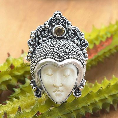 Alternate image for Citrine and Cow Bone Silver Cocktail Ring Sleeping Prince