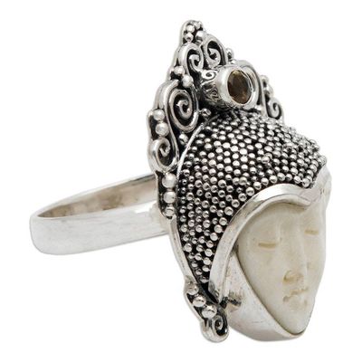 Alternate image for Citrine and Cow Bone Silver Cocktail Ring Sleeping Prince