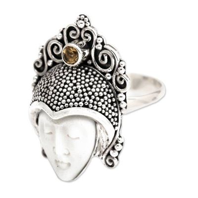 Alternate image for Citrine and Cow Bone Silver Cocktail Ring Sleeping Prince