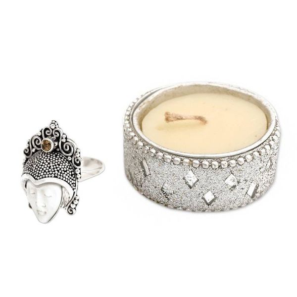 Alternate image for Citrine and Cow Bone Silver Cocktail Ring Sleeping Prince