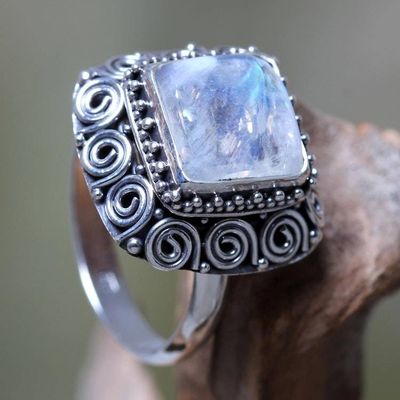 Primary image for Artisan Crafted Sterling Silver Ring with Rainbow Moonstone Celuk Treasure