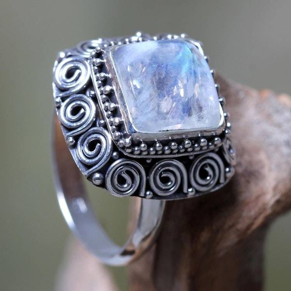 Alternate image for Artisan Crafted Sterling Silver Ring with Rainbow Moonstone Celuk Treasure