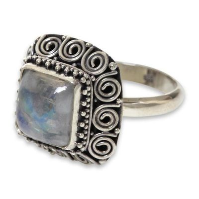 Alternate image for Artisan Crafted Sterling Silver Ring with Rainbow Moonstone Celuk Treasure