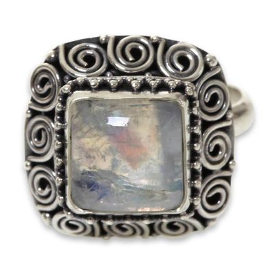 Alternate image for Artisan Crafted Sterling Silver Ring with Rainbow Moonstone Celuk Treasure
