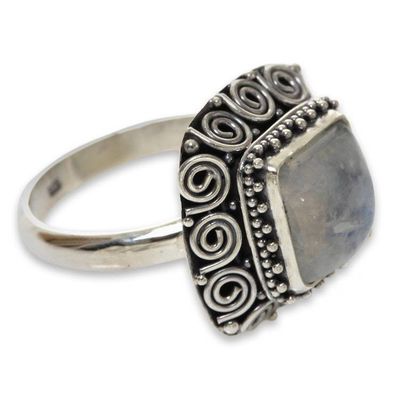 Alternate image for Artisan Crafted Sterling Silver Ring with Rainbow Moonstone Celuk Treasure