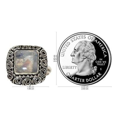 Alternate image for Artisan Crafted Sterling Silver Ring with Rainbow Moonstone Celuk Treasure