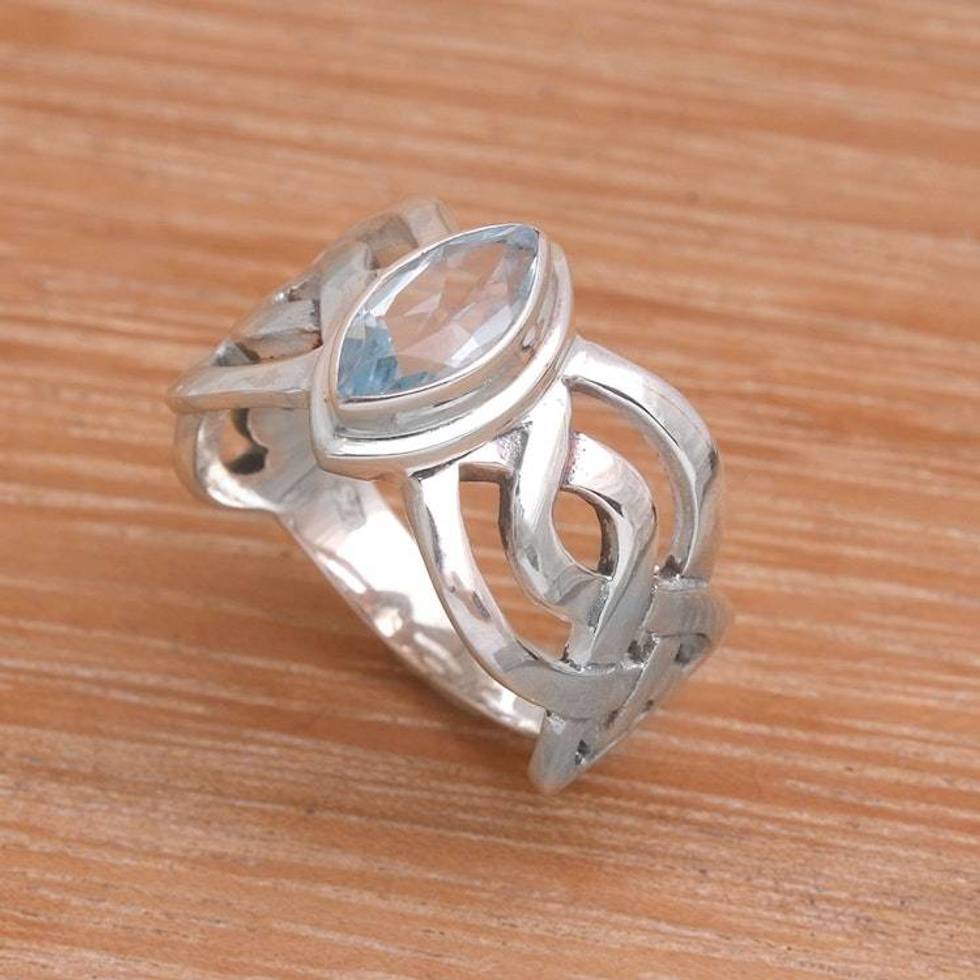 Blue Topaz and Sterling Silver Cocktail Ring from Bali 'Aurora Wave'