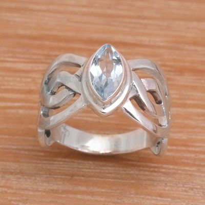 Alternate image for Blue Topaz and Sterling Silver Cocktail Ring from Bali Aurora Wave