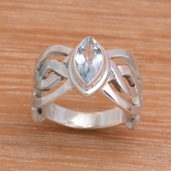 Alternate image for Blue Topaz and Sterling Silver Cocktail Ring from Bali Aurora Wave
