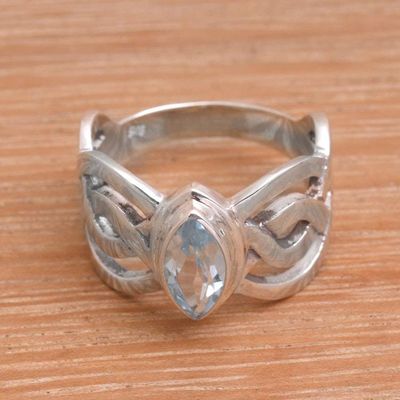 Alternate image for Blue Topaz and Sterling Silver Cocktail Ring from Bali Aurora Wave
