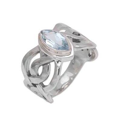 Alternate image for Blue Topaz and Sterling Silver Cocktail Ring from Bali Aurora Wave