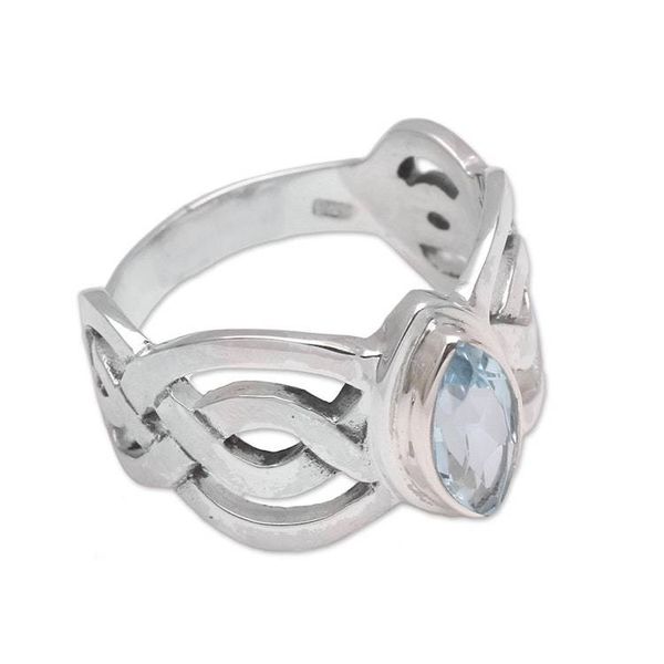Alternate image for Blue Topaz and Sterling Silver Cocktail Ring from Bali Aurora Wave