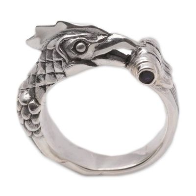 Primary image for Handcrafted Mens Sterling Silver and Amethyst Ring Amethyst Rooster