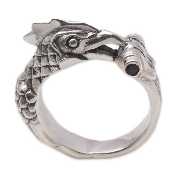 Alternate image for Handcrafted Mens Sterling Silver and Amethyst Ring Amethyst Rooster