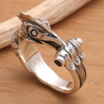 Alternate image for Handcrafted Mens Sterling Silver and Amethyst Ring Amethyst Rooster