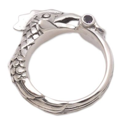 Alternate image for Handcrafted Mens Sterling Silver and Amethyst Ring Amethyst Rooster