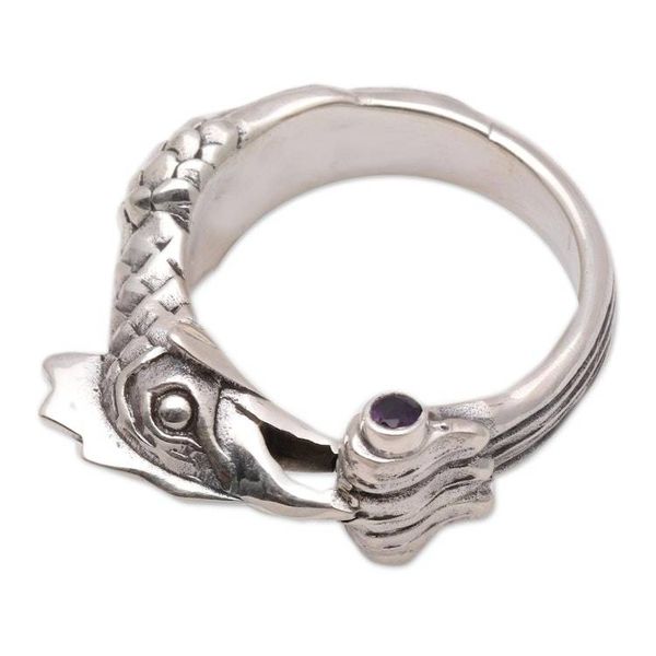 Alternate image for Handcrafted Mens Sterling Silver and Amethyst Ring Amethyst Rooster