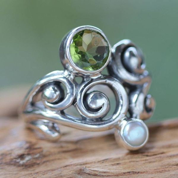 Alternate image for Artisan Crafted Peridot and Pearl Ring Cloud Song