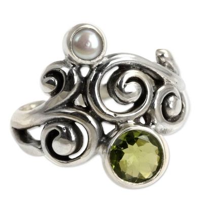 Alternate image for Artisan Crafted Peridot and Pearl Ring Cloud Song