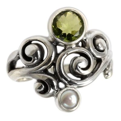 Alternate image for Artisan Crafted Peridot and Pearl Ring Cloud Song