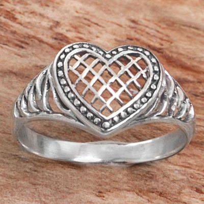 Primary image for Sterling Silver Heart Shaped Cocktail Ring from Indonesia Bali Heart