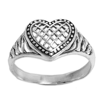 Alternate image for Sterling Silver Heart Shaped Cocktail Ring from Indonesia Bali Heart