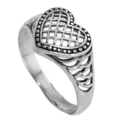 Alternate image for Sterling Silver Heart Shaped Cocktail Ring from Indonesia Bali Heart