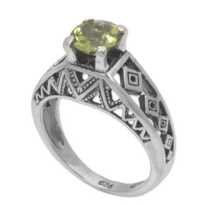 Alternate image for 925 Silver Lattice Handcrafted Peridot Cocktail Ring Sky Goddess Temple
