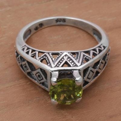 Alternate image for 925 Silver Lattice Handcrafted Peridot Cocktail Ring Sky Goddess Temple